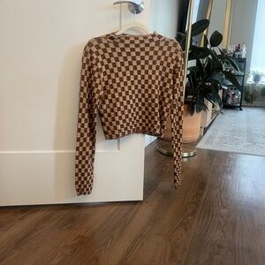 Astr Brown Checkered Crop Top